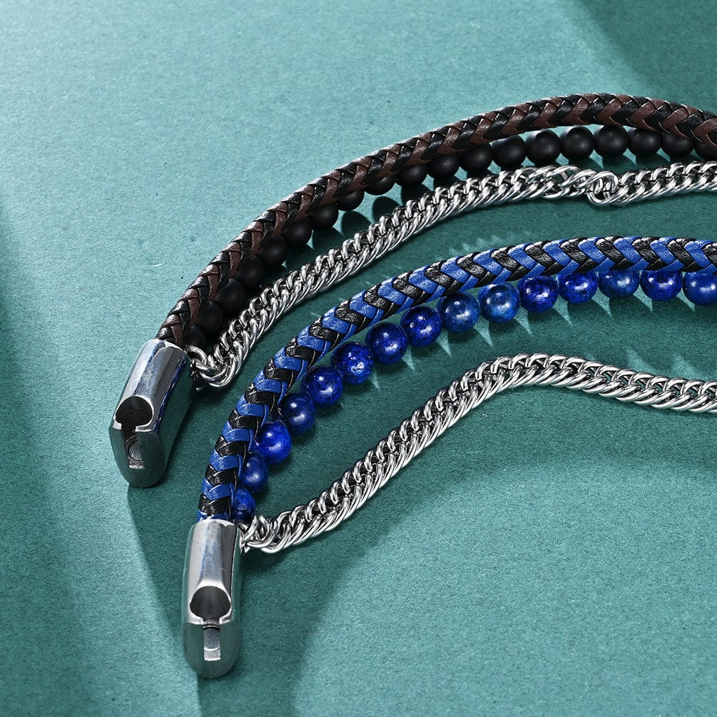 Wee Luxury Men Bracelets Titanium Steel Men's Three-layer Cyanite Agate Bracelet