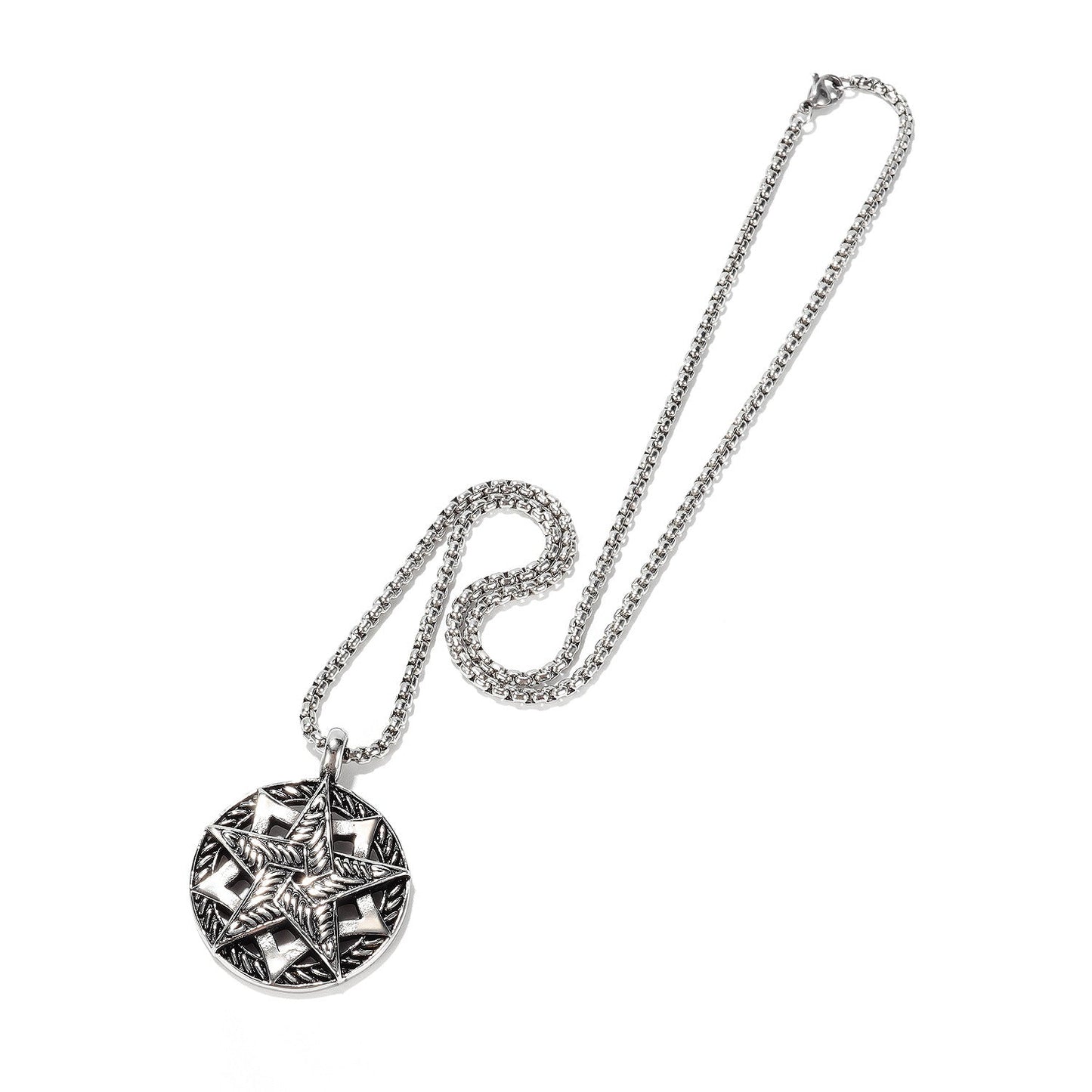 Wee Luxury Men Necklaces 【1723】 Pendant + Chain(GL744C3x550mm) Durable Mens Necklace with Pentagram Pendant in Titanium Steel