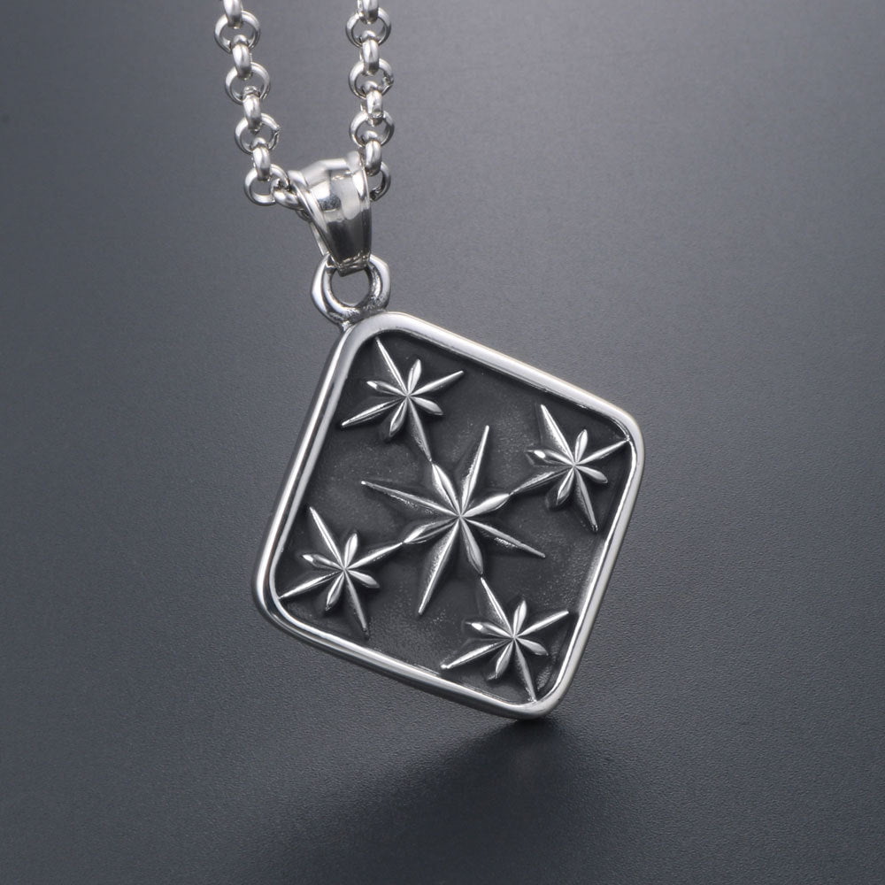 Wee Luxury Men Necklaces Pendant + ce482*3*60cm with chain Retro Eight-Pointed Titanium Steel Pendant Star Necklace for Men