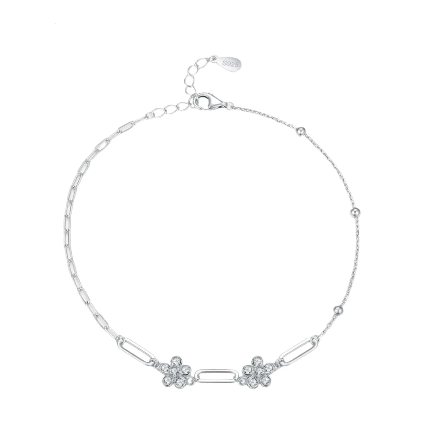 Wee Luxury Silver Bracelets Adjustable Flower Chain Bracelet in Real 925 Silver