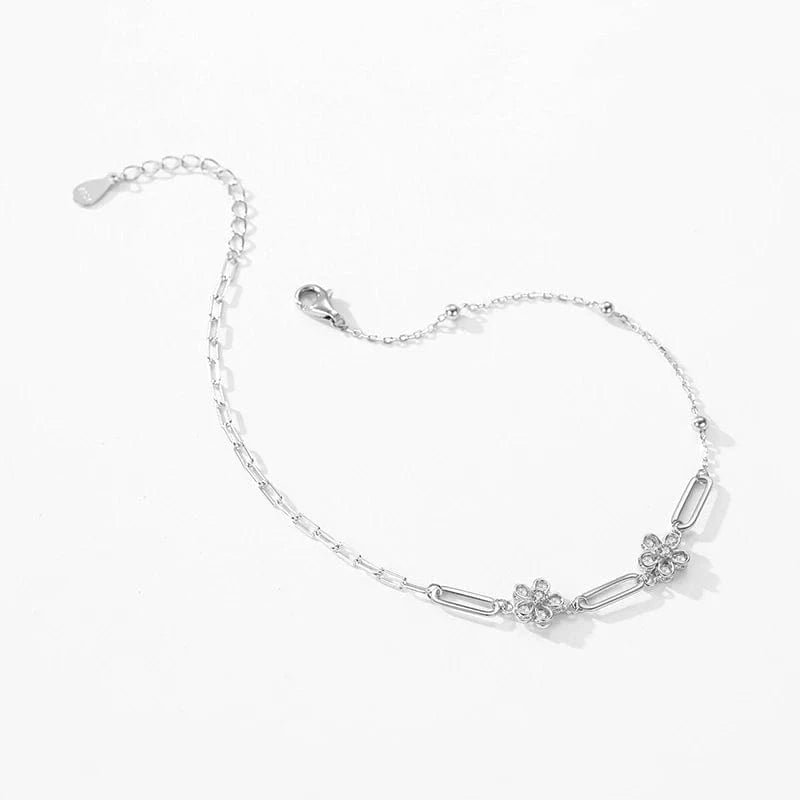 Wee Luxury Silver Bracelets Adjustable Flower Chain Bracelet in Real 925 Silver