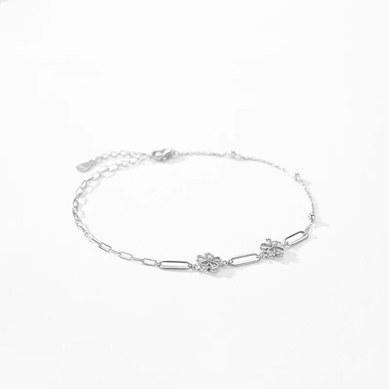 Wee Luxury Silver Bracelets Adjustable Flower Chain Bracelet in Real 925 Silver
