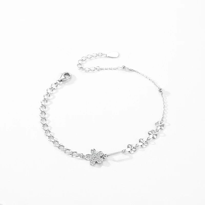 Wee Luxury Silver Bracelets Flower Zircon Bracelet in Sterling Silver Adjustable Chain