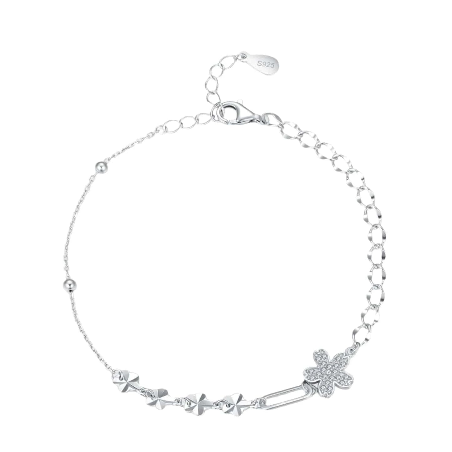 Wee Luxury Silver Bracelets Flower Zircon Bracelet in Sterling Silver Adjustable Chain