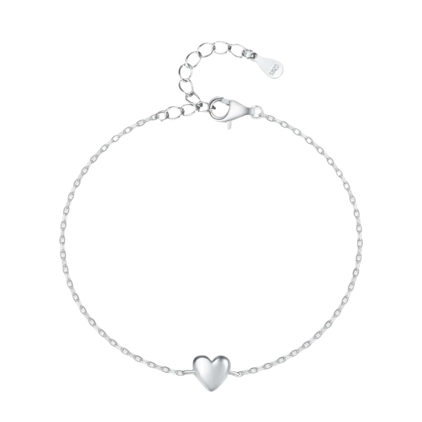 Wee Luxury Silver Bracelets Minimalist Heart Bracelet in 925 Sterling Silver