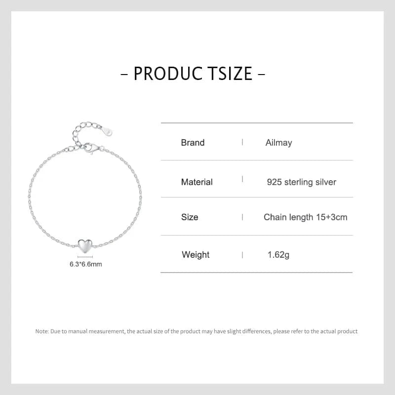 Wee Luxury Silver Bracelets Minimalist Heart Bracelet in 925 Sterling Silver