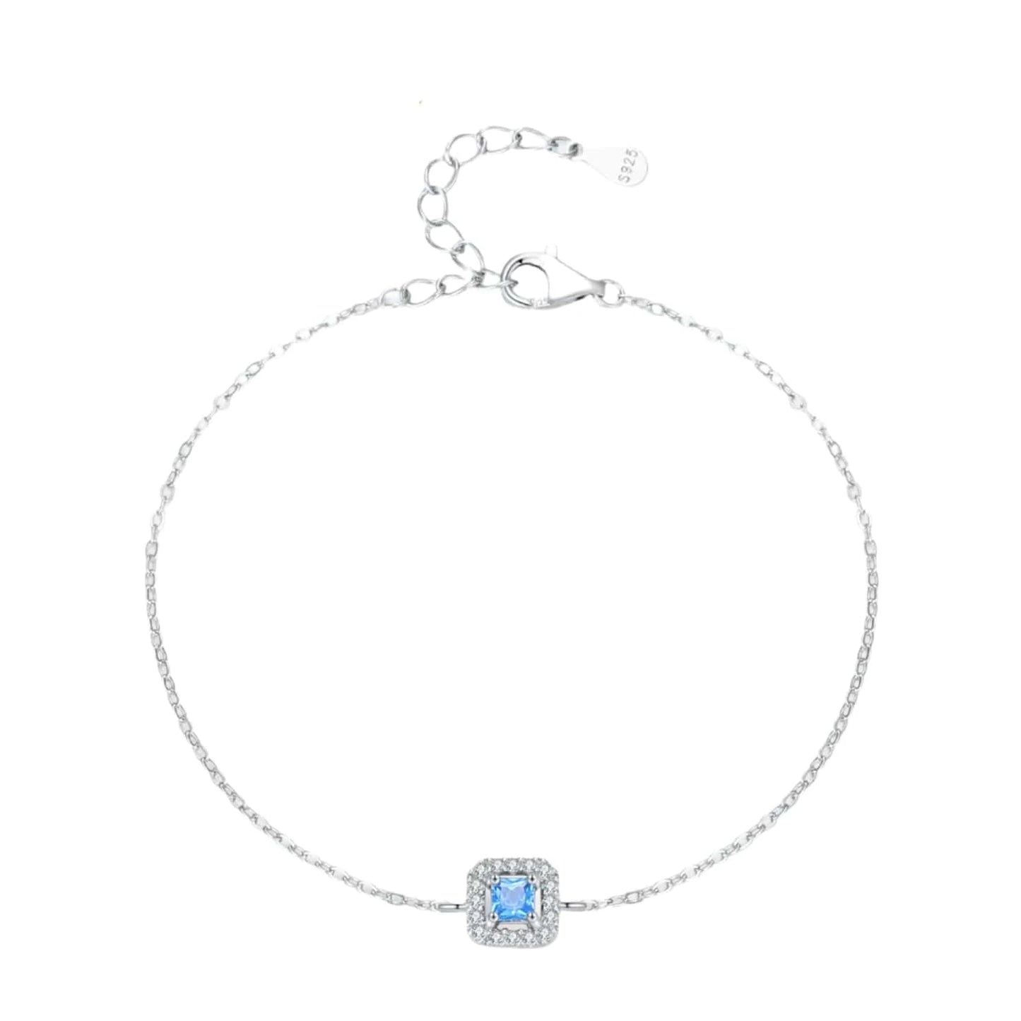 Wee Luxury Silver Bracelets Sea Blue Zircon Square Bracelet in Sterling Silver