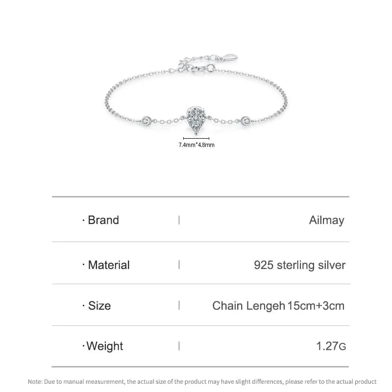 Wee Luxury Silver Bracelets Water Drop CZ Platinum Bracelet in 925 Silver
