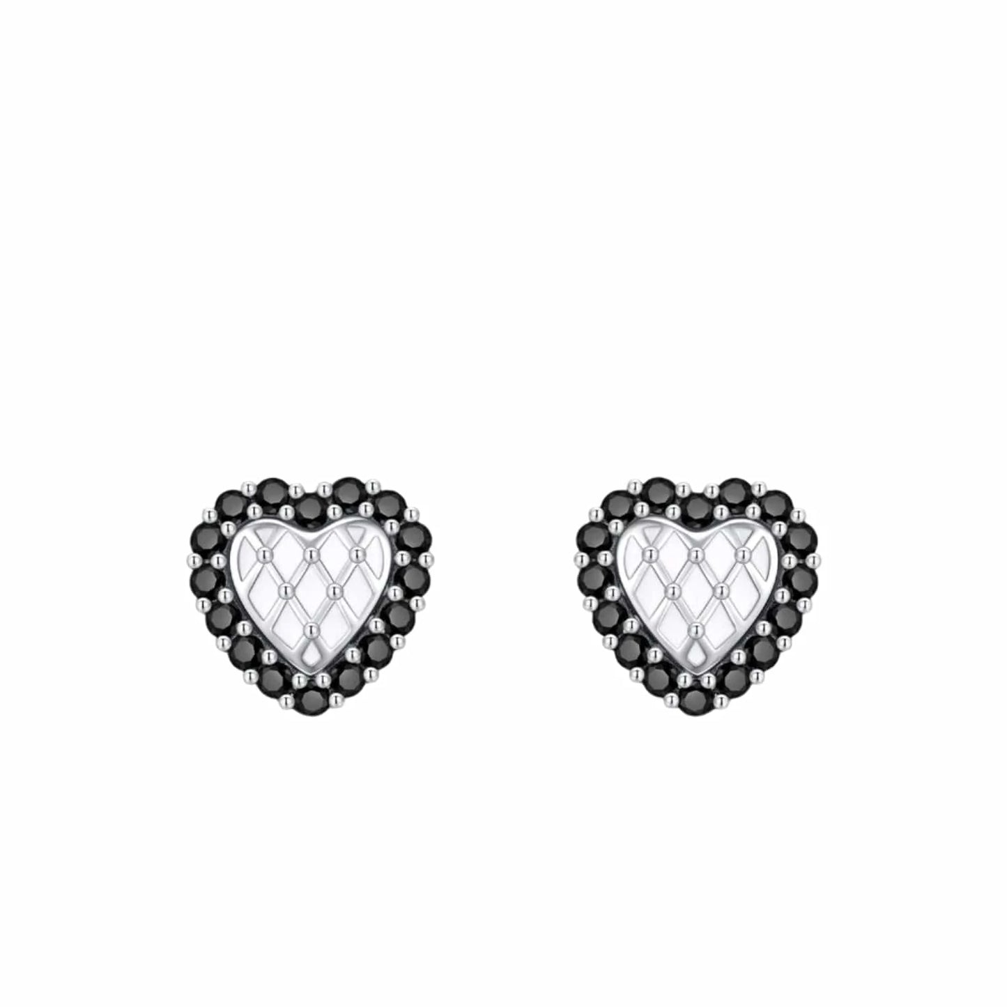 Wee Luxury Silver Earrings Black Zirconia Heart Earrings in 925 Sterling Silver