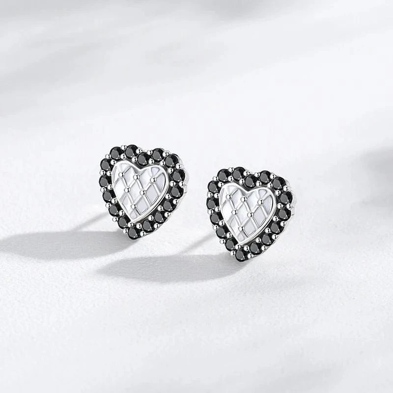 Wee Luxury Silver Earrings Black Zirconia Heart Earrings in 925 Sterling Silver