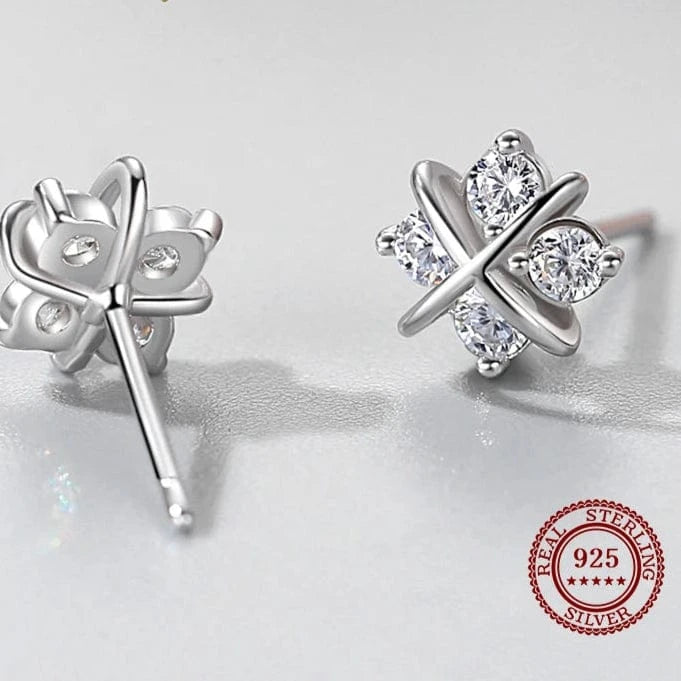 Wee Luxury Silver Earrings Clear CZ Flower Stud Earrings, Sterling Silver