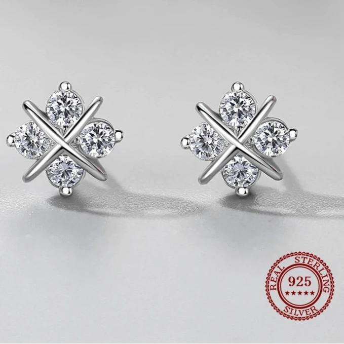 Wee Luxury Silver Earrings Clear CZ Flower Stud Earrings, Sterling Silver