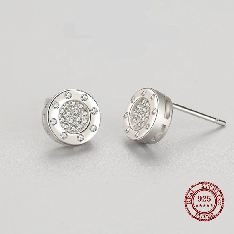 Wee Luxury Silver Earrings Clear Zircon Round Earrings in 925 Sterling Silver