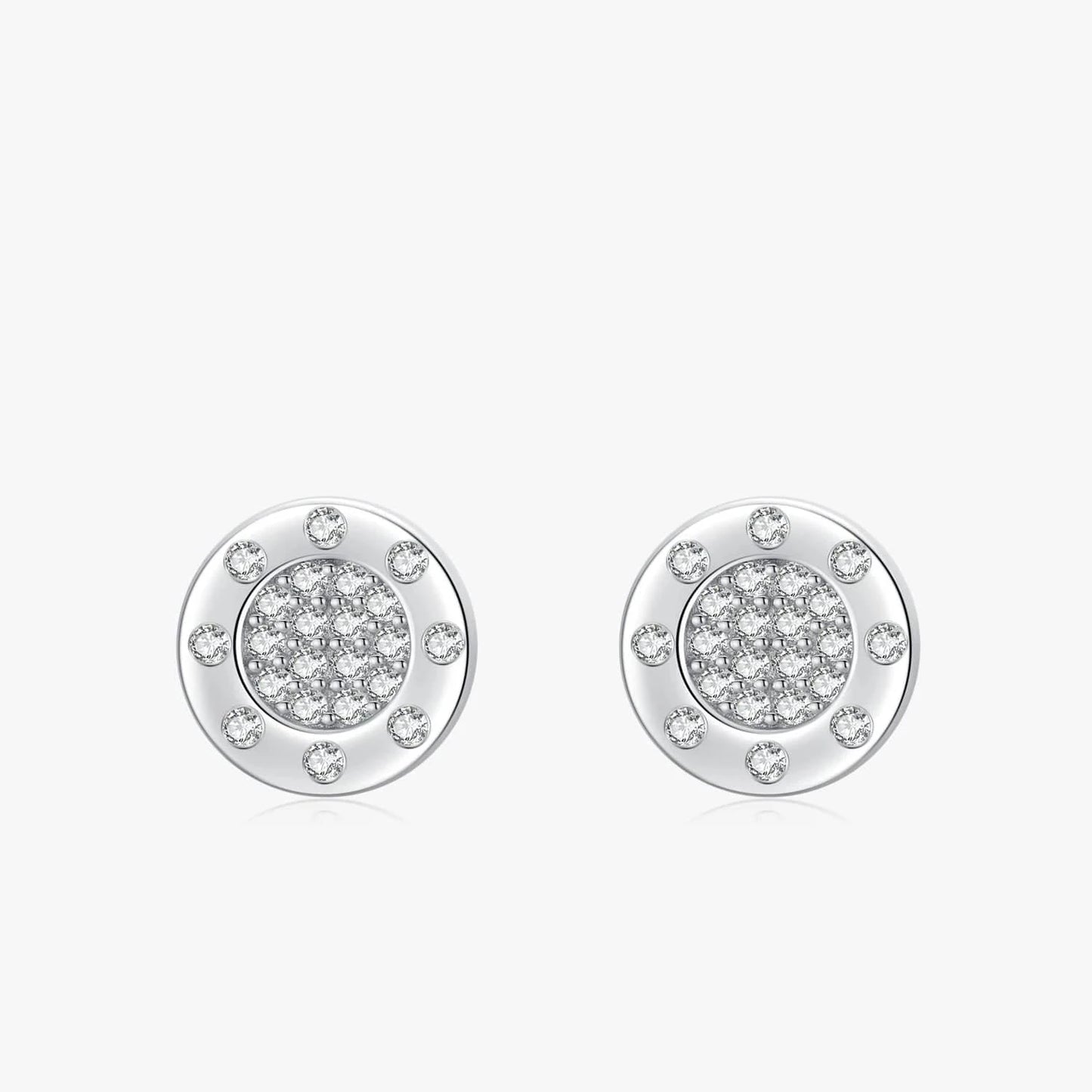 Wee Luxury Silver Earrings Clear Zircon Round Earrings in 925 Sterling Silver