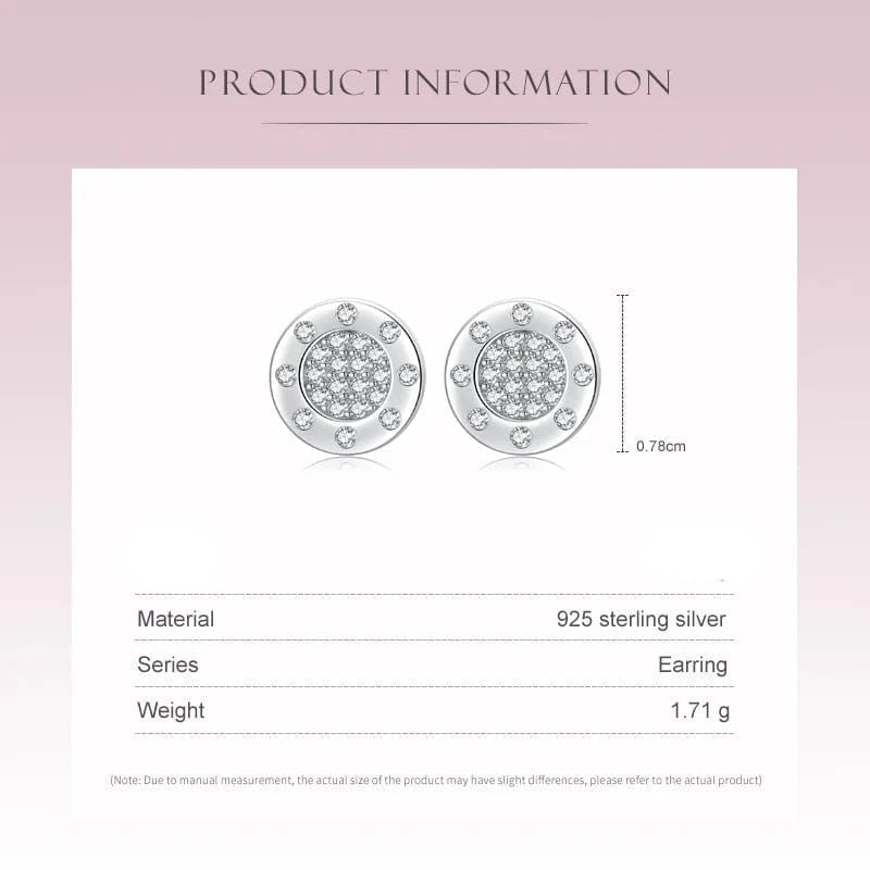 Wee Luxury Silver Earrings Clear Zircon Round Earrings in 925 Sterling Silver