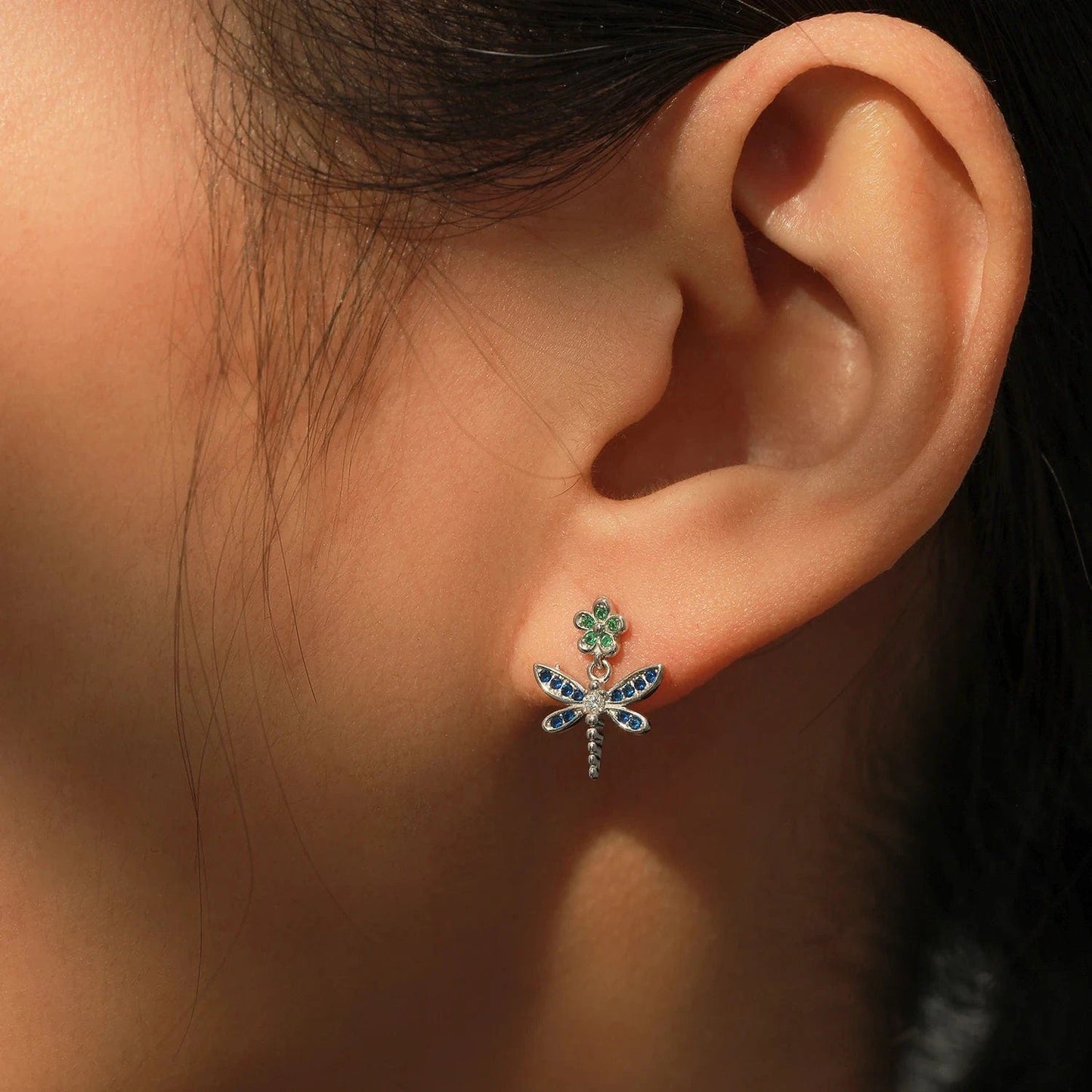 Wee Luxury Silver Earrings Colorful Dragonfly Earrings in Sterling Silver