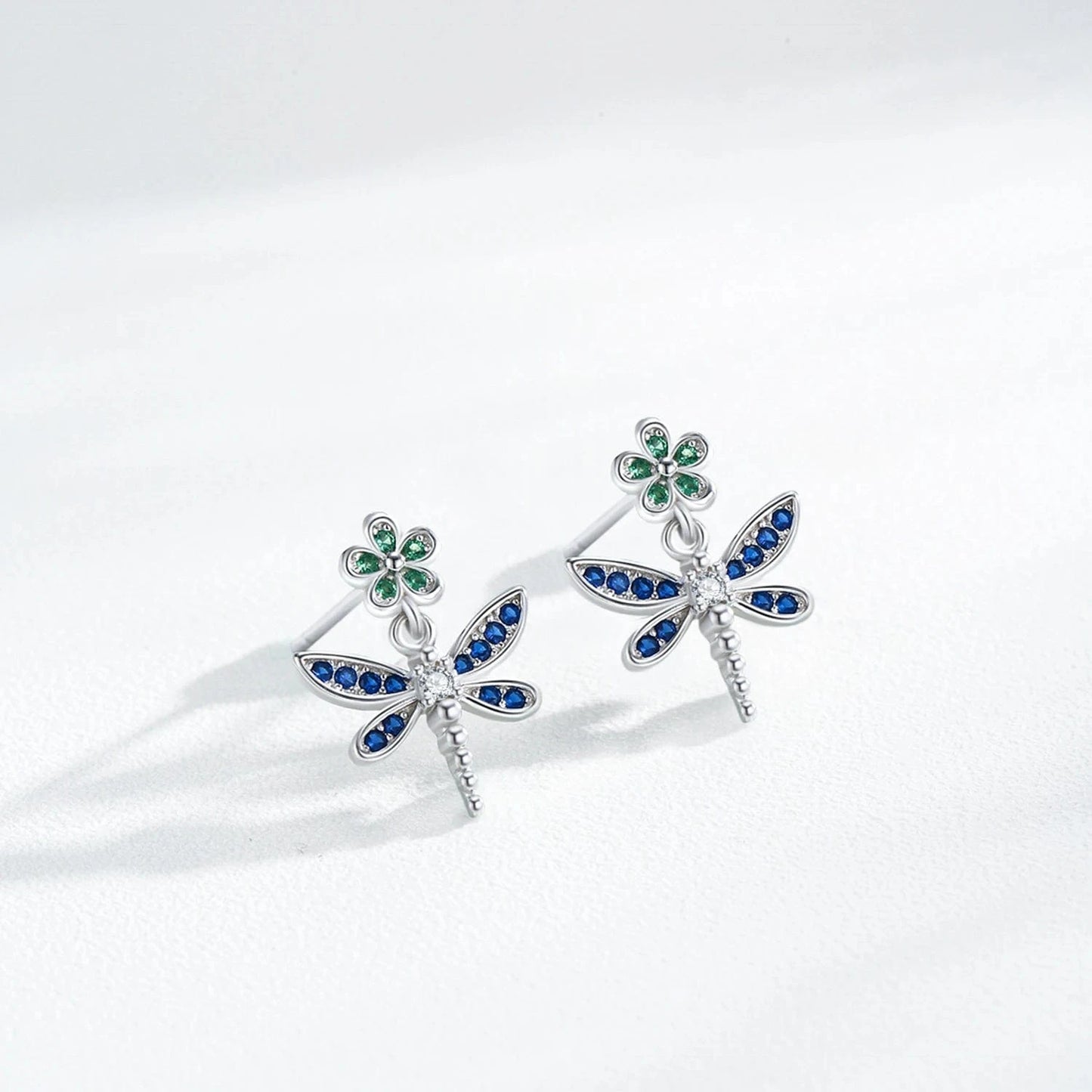 Wee Luxury Silver Earrings Colorful Dragonfly Earrings in Sterling Silver