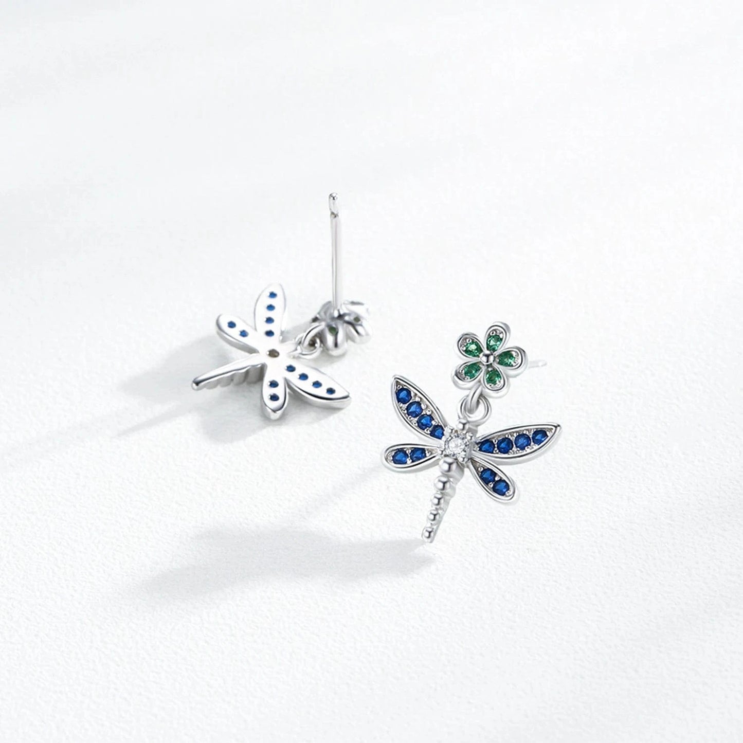 Wee Luxury Silver Earrings Colorful Dragonfly Earrings in Sterling Silver