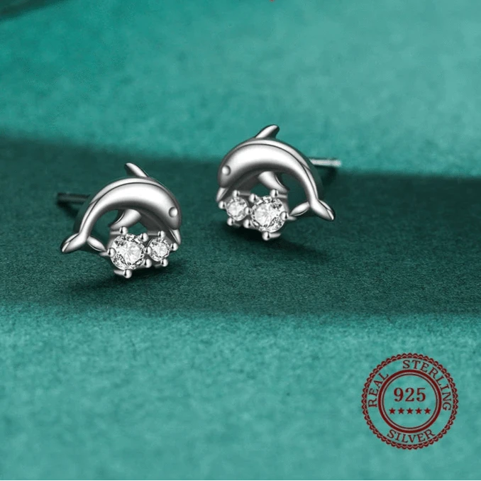 Wee Luxury Silver Earrings Dolphin Zircon Earrings in Sterling Silver
