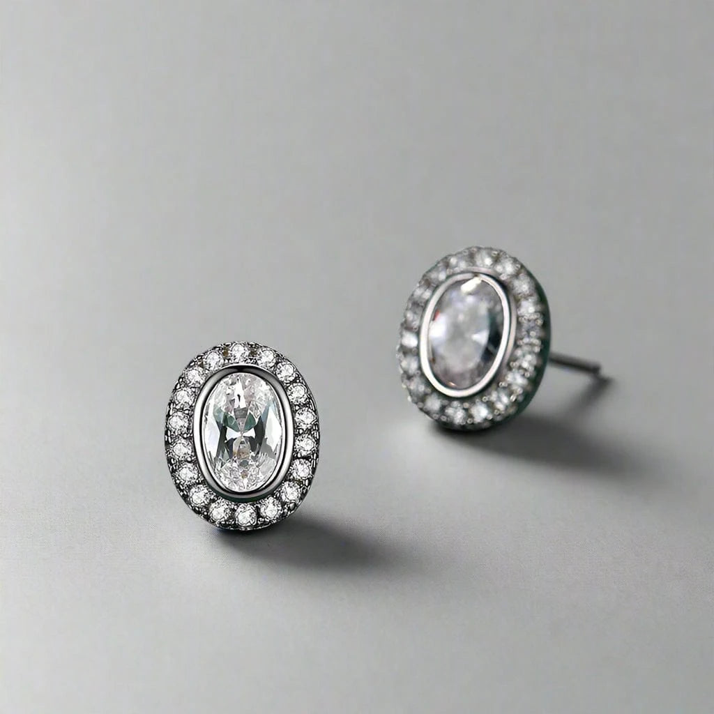 Wee Luxury Silver Earrings Egg-Shaped CZ Earrings in Authentic Sterling Silver