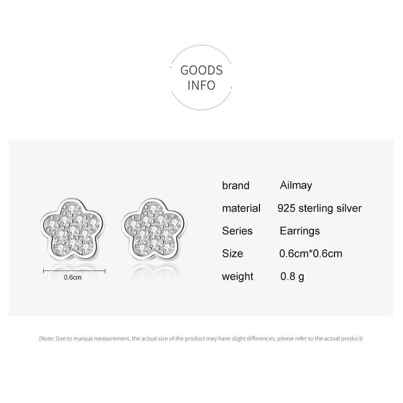 Wee Luxury Silver Earrings Flower Zircon Earrings in Sterling Silver Pin