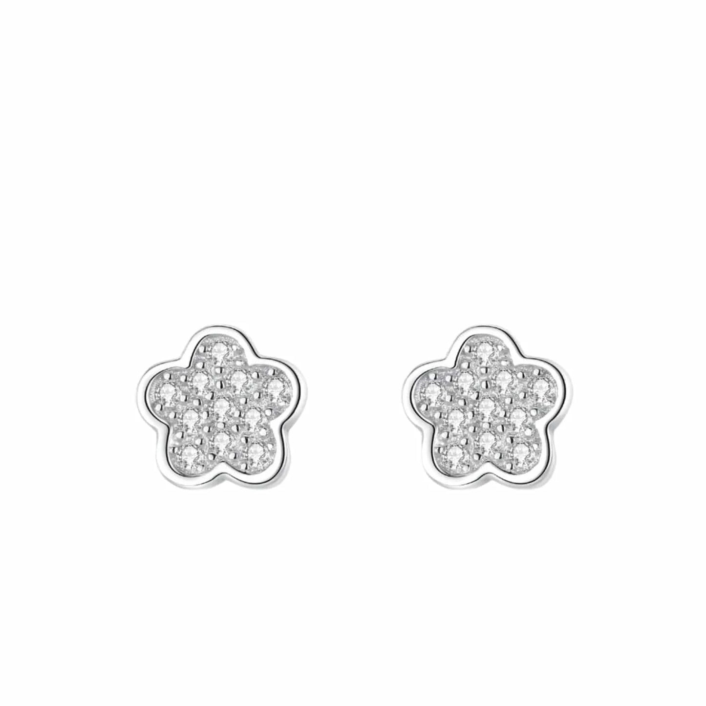 Wee Luxury Silver Earrings Flower Zircon Earrings in Sterling Silver Pin