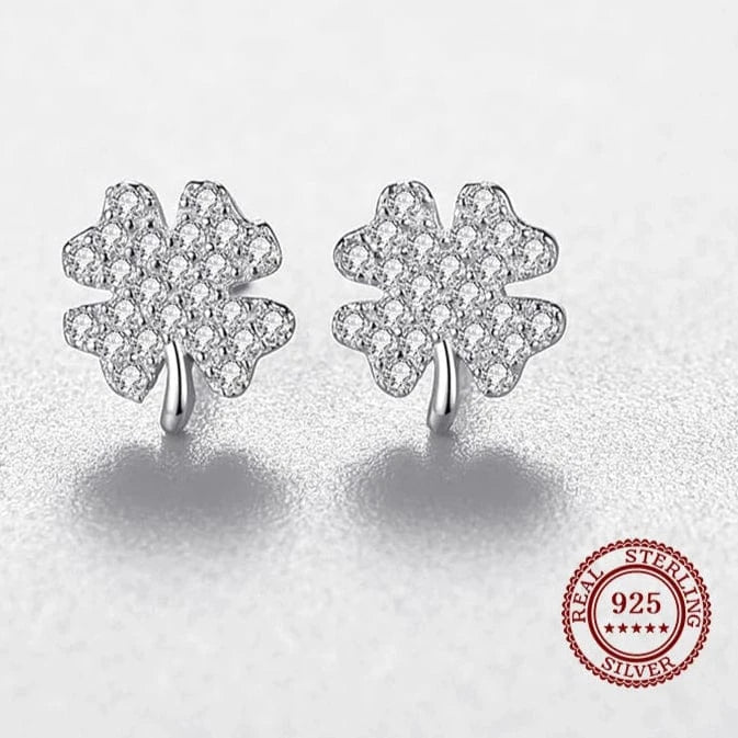 Wee Luxury Silver Earrings FourLeaf Clover Earrings in Sterling Silver
