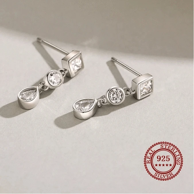 Wee Luxury Silver Earrings Geometric Zircon Earrings in Sterling Silver