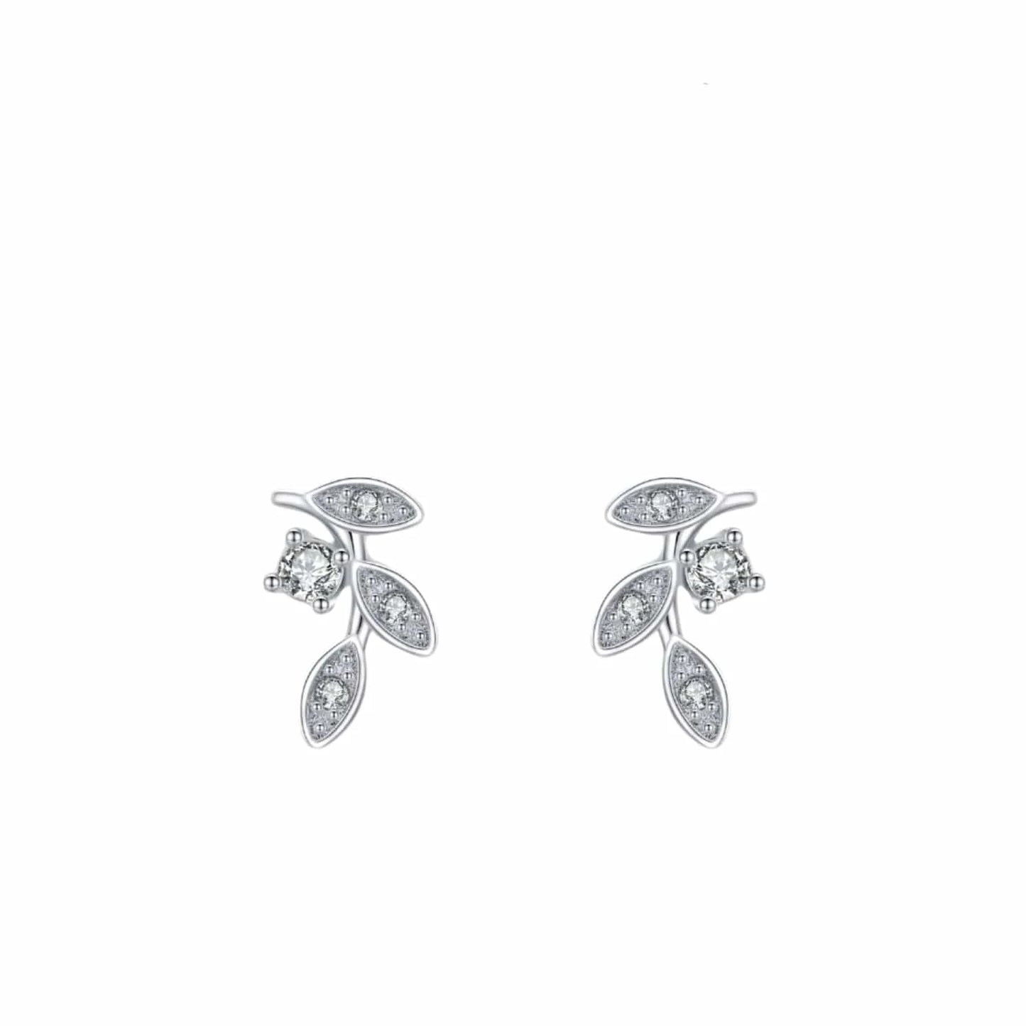 Wee Luxury Silver Earrings Lucky Leaves Zircon Stud Earrings in Silver