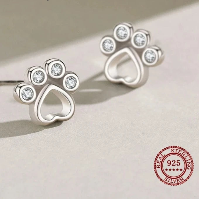 Wee Luxury Silver Earrings Pet Paw CZ Earrings in Sterling Silver