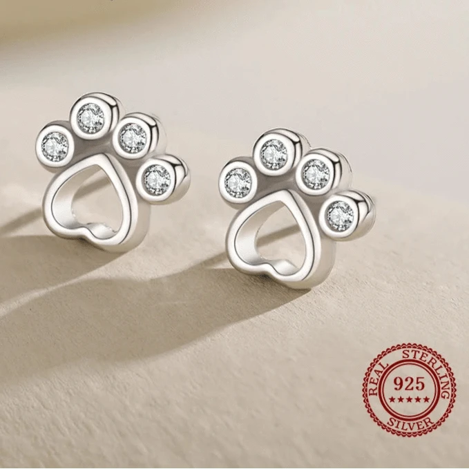Wee Luxury Silver Earrings Pet Paw CZ Earrings in Sterling Silver