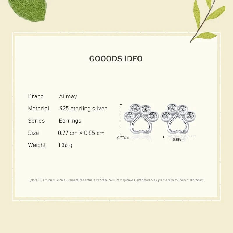 Wee Luxury Silver Earrings Pet Paw CZ Earrings in Sterling Silver