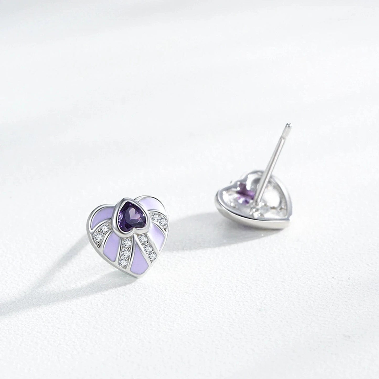 Wee Luxury Silver Earrings Purple Zircon Enamel Earrings in Sterling Silver