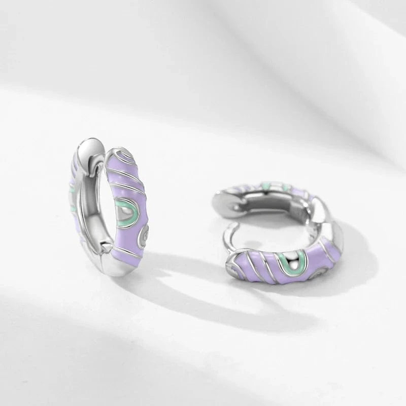 Wee Luxury Silver Earrings Rainbow Enamel Hoop Earrings in 925 Silver