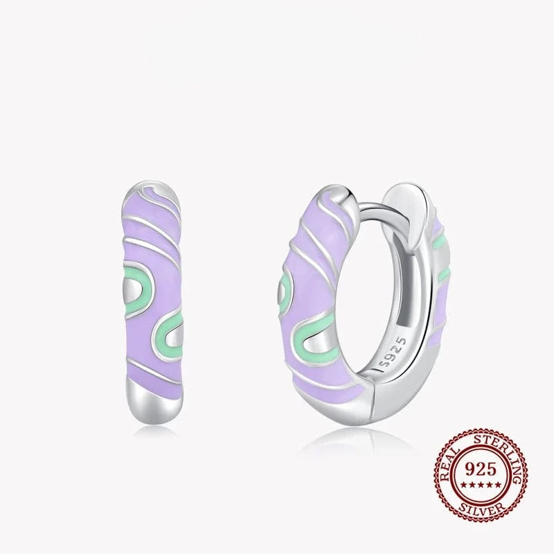 Wee Luxury Silver Earrings Rainbow Enamel Hoop Earrings in 925 Silver