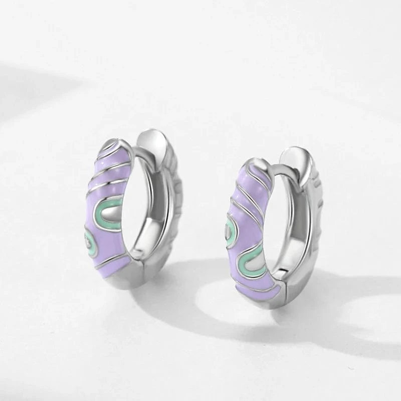 Wee Luxury Silver Earrings Rainbow Enamel Hoop Earrings in 925 Silver