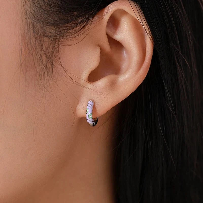 Wee Luxury Silver Earrings Rainbow Enamel Hoop Earrings in 925 Silver