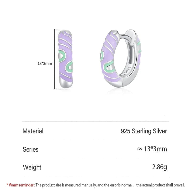 Wee Luxury Silver Earrings Rainbow Enamel Hoop Earrings in 925 Silver