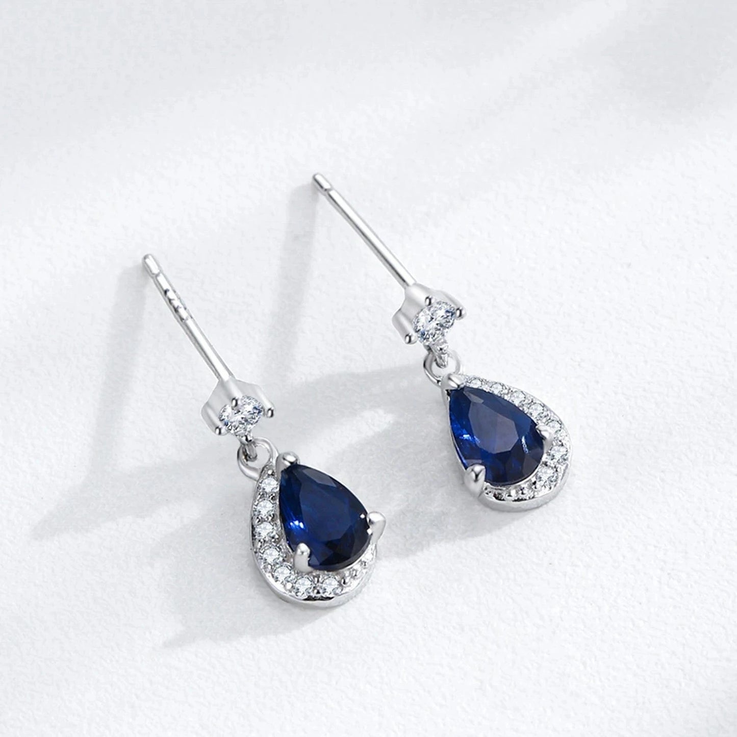 Wee Luxury Silver Earrings Retro Blue Zircon Earrings in Sterling Silver