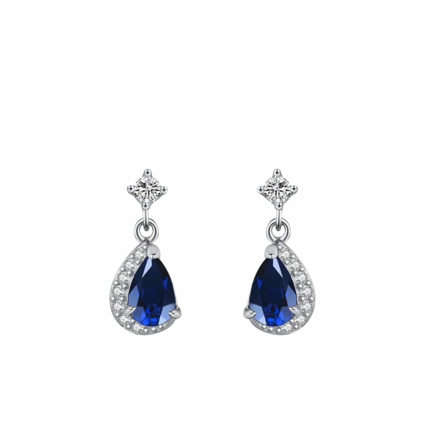 Wee Luxury Silver Earrings Retro Blue Zircon Earrings in Sterling Silver