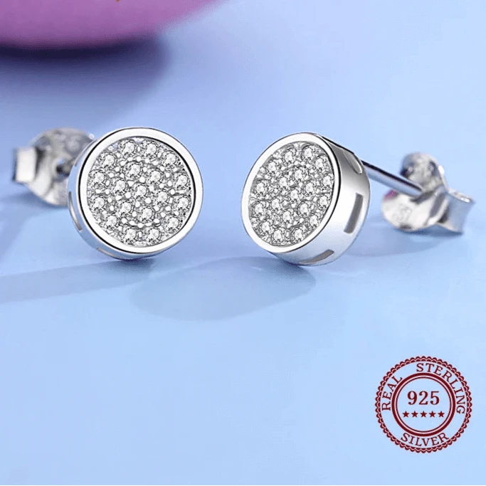 Wee Luxury Silver Earrings Shiny Round CZ Earrings in Sterling Silver