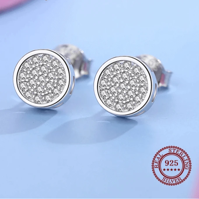 Wee Luxury Silver Earrings Shiny Round CZ Earrings in Sterling Silver