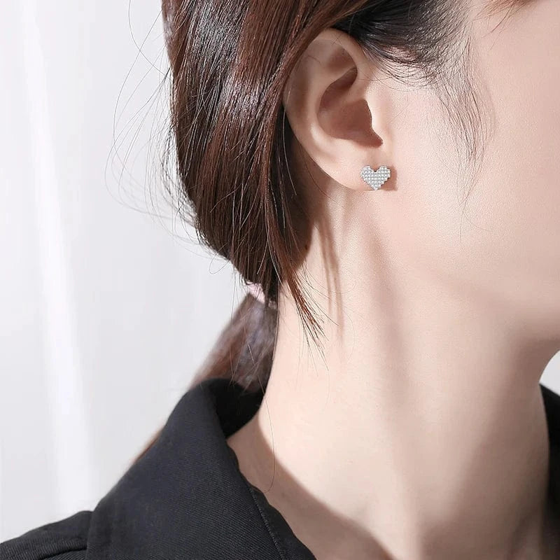 Wee Luxury Silver Earrings Sparkling Heart Earrings in Sterling Silver CZ