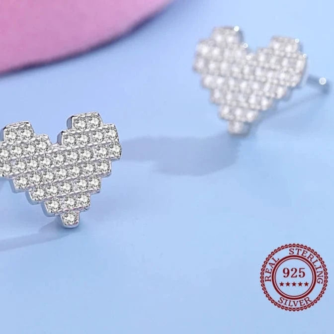 Wee Luxury Silver Earrings Sparkling Heart Earrings in Sterling Silver CZ