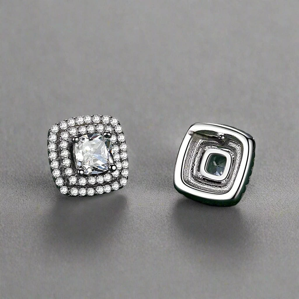 Wee Luxury Silver Earrings Square CZ Stud Earrings in Sterling Silver