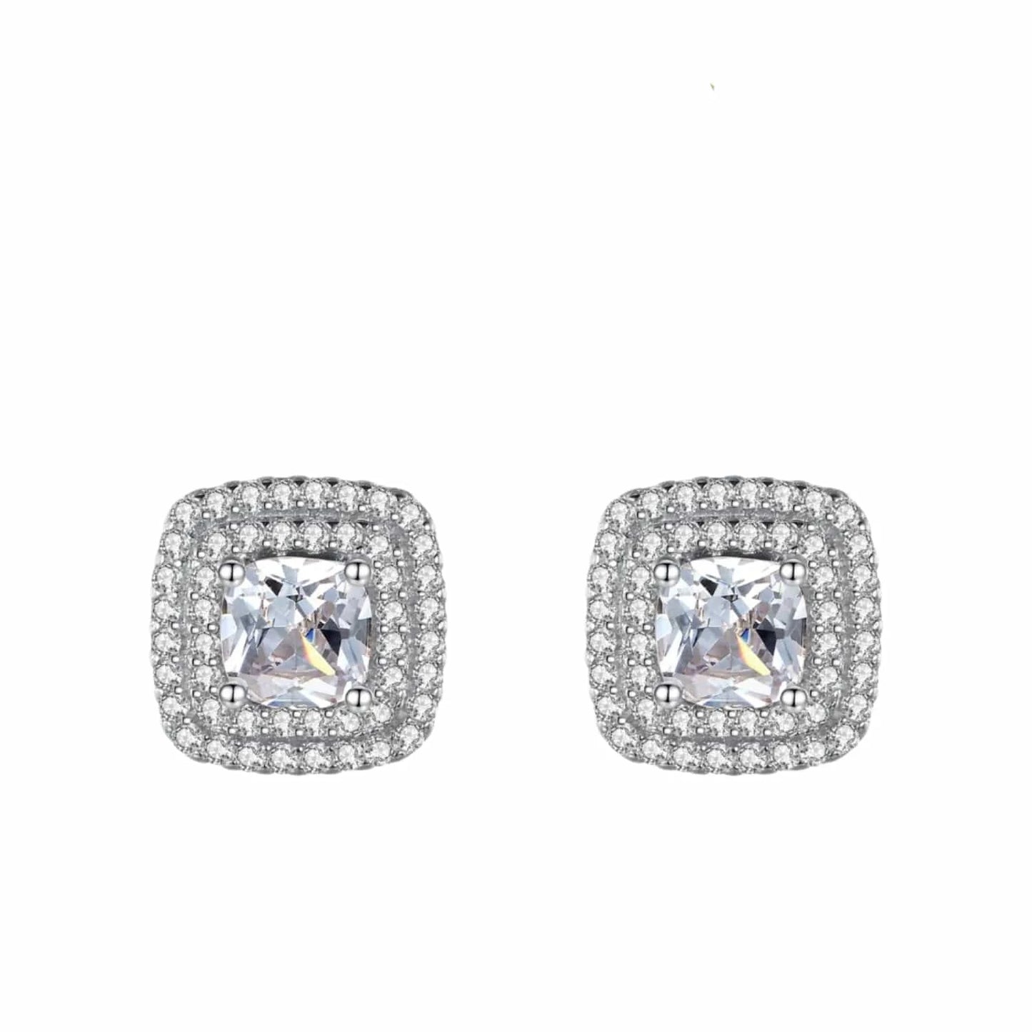 Wee Luxury Silver Earrings Square CZ Stud Earrings in Sterling Silver