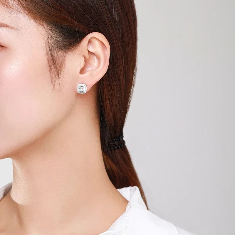 Wee Luxury Silver Earrings Square CZ Stud Earrings in Sterling Silver