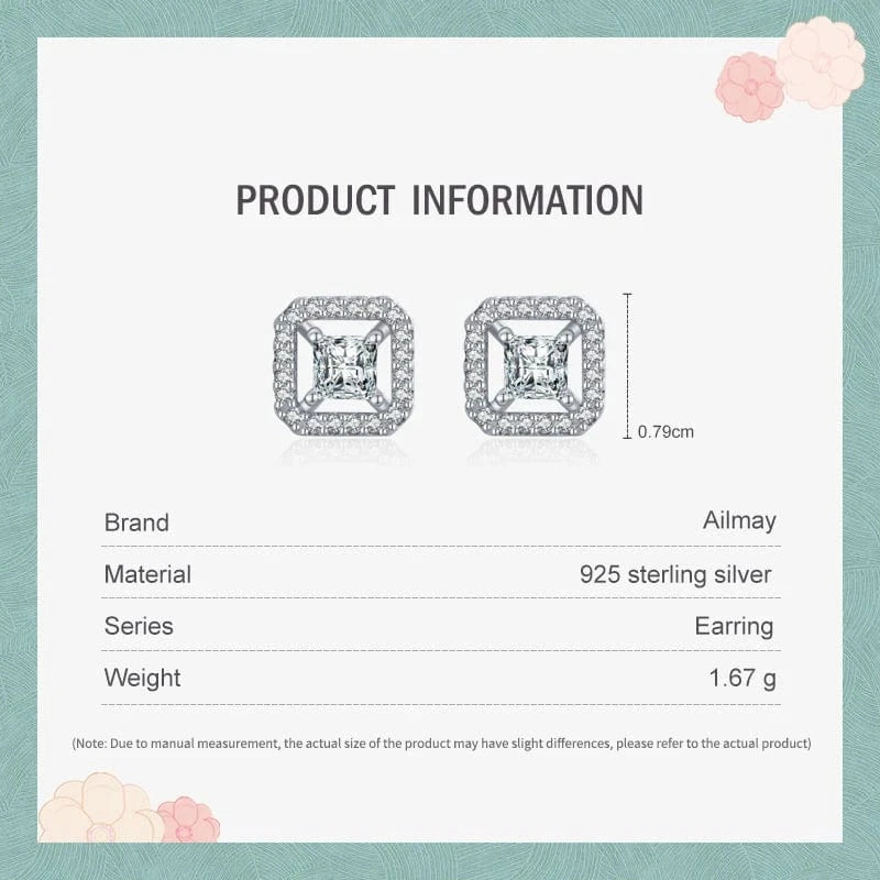 Wee Luxury Silver Earrings Square CZ Stud Earrings in Sterling Silver