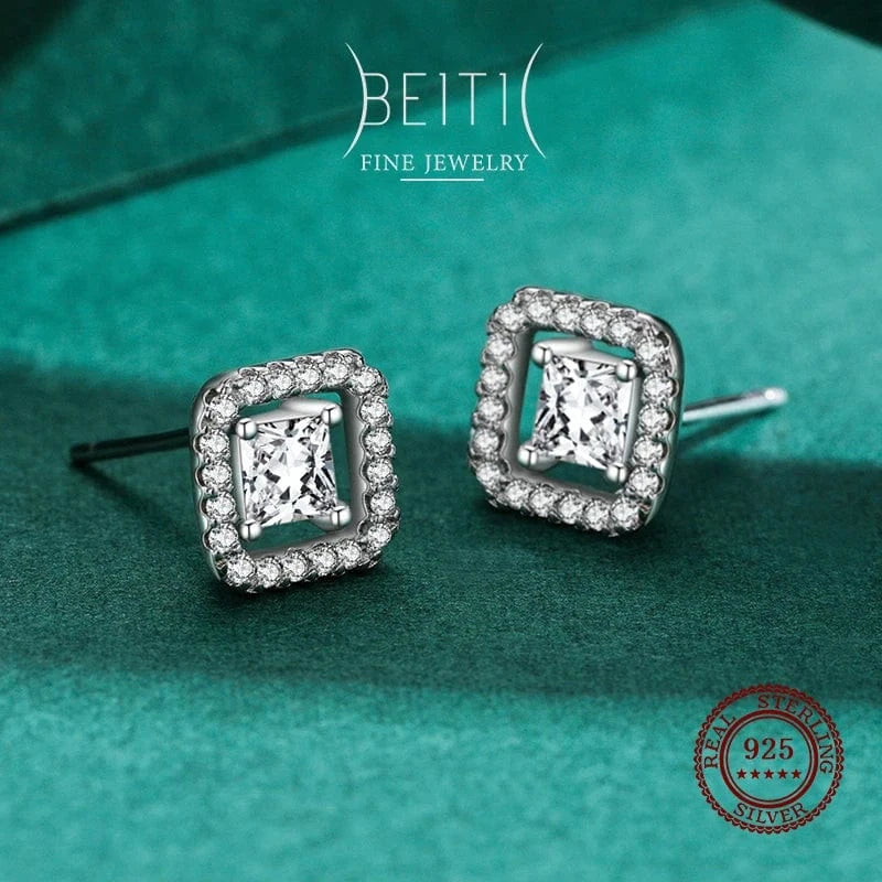 Wee Luxury Silver Earrings Square CZ Stud Earrings in Sterling Silver