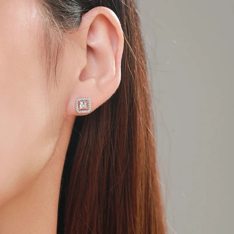 Wee Luxury Silver Earrings Square CZ Stud Earrings in Sterling Silver